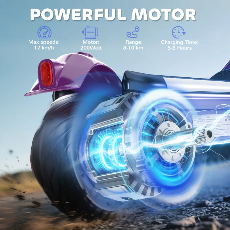 AIYAPLAY Electric Scooter for Kids Aged 6-14 Years, with Colourful Lights, Purple