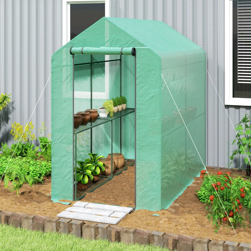 Outsunny Serre de jardin PE étagère 2 niveaux, serre de balcon, bâche renforcée 140 g/m², châssis en acier, 186x120x190cm, vert