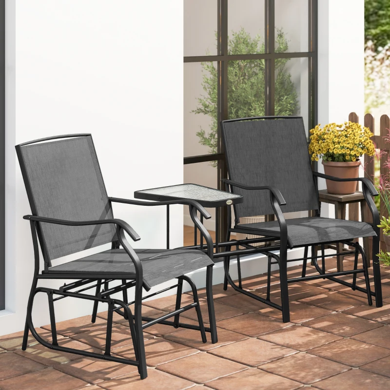 Outsunny Gliding Jack and Jill Seat, with Glass-Top Table - Black
