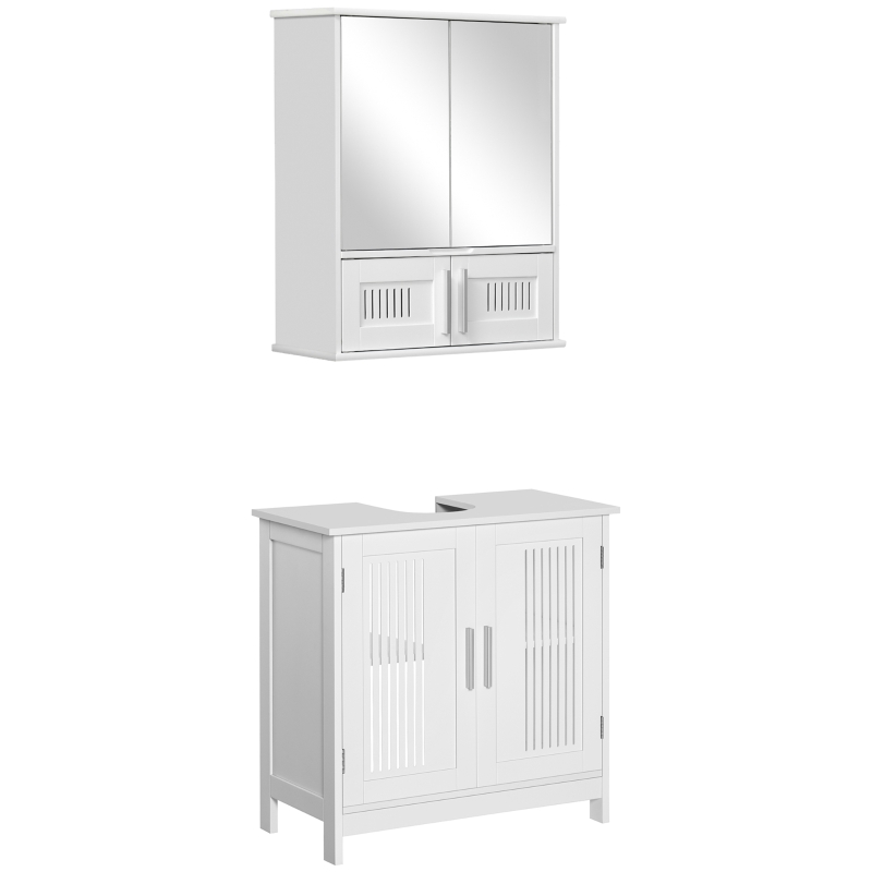 kleankin Meuble sous lavabo + armoire murale de salle de bain avec miroir avec étagère réglable poignées alliage aluminium