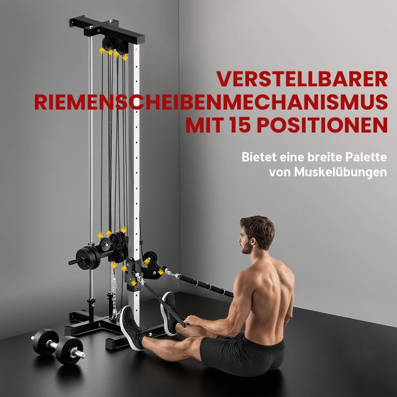 SPORTNOW Kraftstation höhenverstellbar 25-165 cm mit Dual-Pulley-Systemen Adaptern 62 x 60 x 200 cm Schwarz