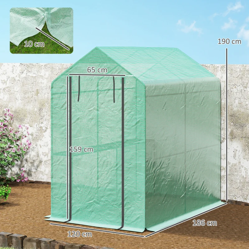 Outsunny Serre de jardin PE étagère 2 niveaux, serre de balcon, bâche renforcée 140 g/m², châssis en acier, 186x120x190cm, vert