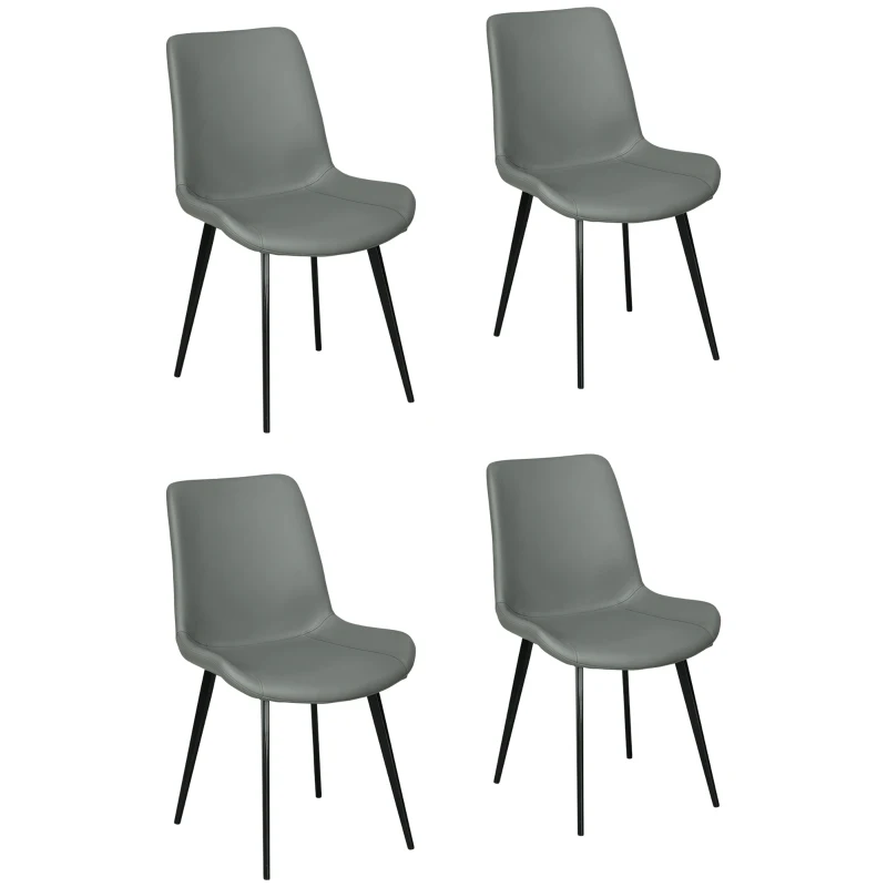 HOMCOM Lot de 4 chaises de salle à manger chaise de cuisine assise en similicuir pieds en acier avec dossier gris foncé