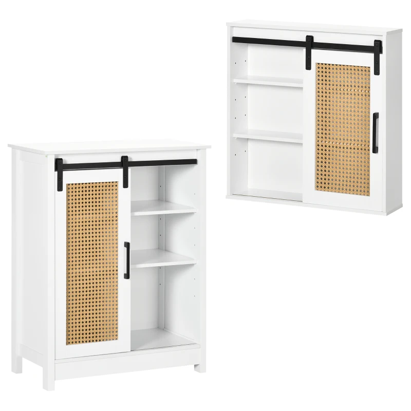 kleankin Ensemble de Meuble murale de salle de bain et Meuble de salle de bain sur pied - porte coulissante à galandage