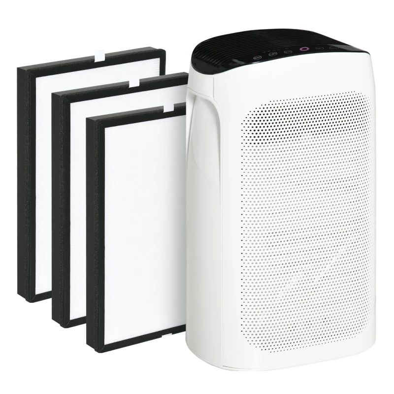 HOMCOM Purificateur d'air + Filtre pour purificateur d'air Ioniseur CADR 210m³/h minuterie filtre à charbon actif filtre HEPA