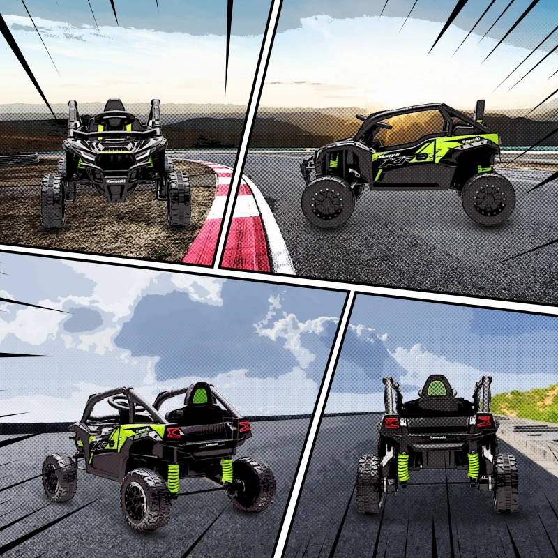 AIYAPLAY Voiture électrique enfant UTV KAWASAKI TERYX KRX 1000 12 V à 2 moteurs 25 W télécommande 2,4 Ghz 100 x 64 x 56 cm noir