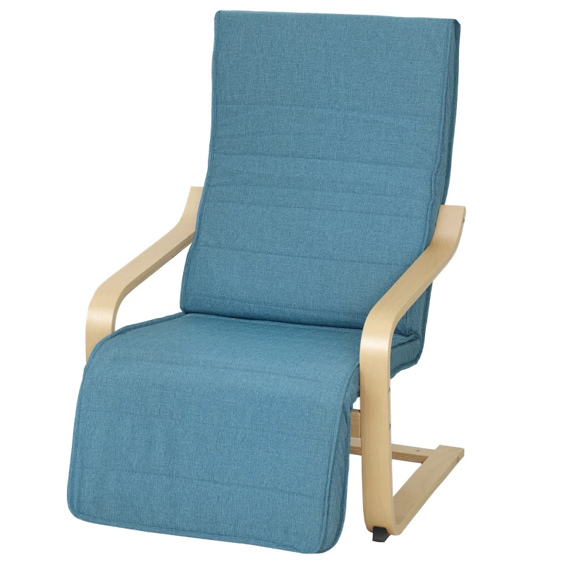 HOMCOM Poltrona Relax com Apoio para os Pés Ajustáveis Poltrona Estofada em Tecido com Estrutura de Madeira 66,5x94x100 cm Azul