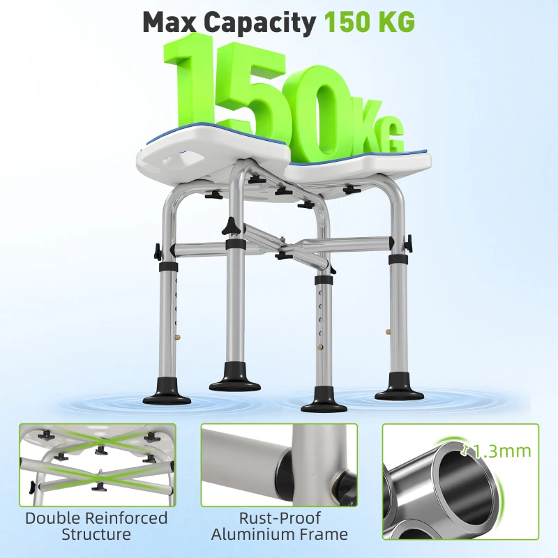 HOMCOM 39-51.5cm 'U' Seat Padded Shower Stool - Dark Blue