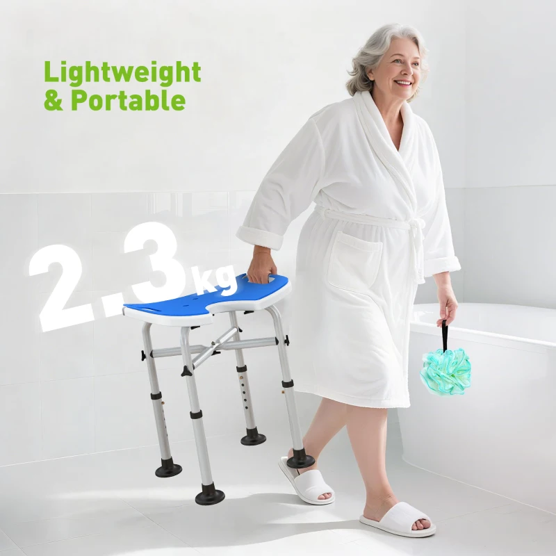 HOMCOM 39-51.5cm 'U' Seat Padded Shower Stool - Dark Blue