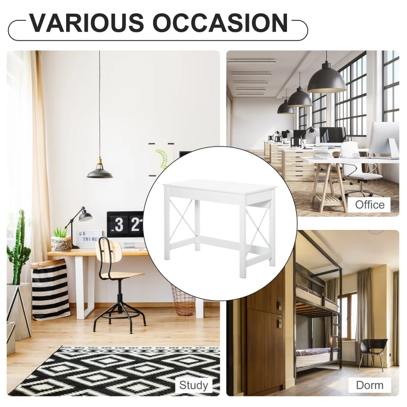 HOMCOM Scrivania porta PC dal Design Moderno e Minimal, in Legno e Acciaio, 105x50x76 cm, Bianco