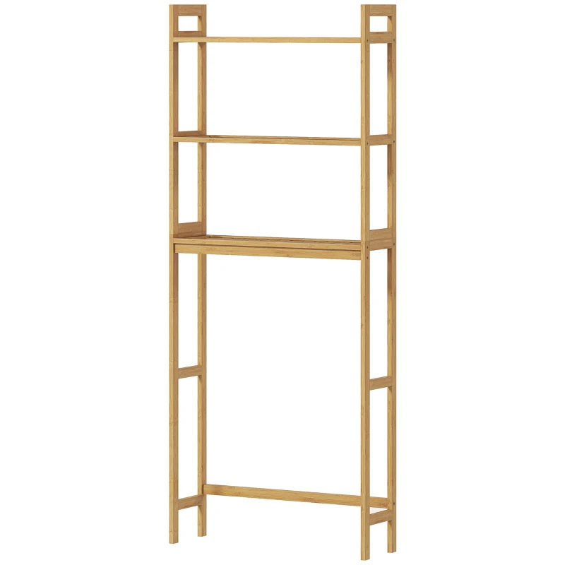 kleankin Meuble étagères de rangement dessus toilette WC en bambou 3 étagères pour salle de bain 68 x 20 x 165 cm naturel