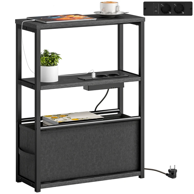 HOMCOM Beistelltisch Sofatisch mit Steckdosenleiste, Ablage, für Kleine Räume, 45x18x60,2cm, Schwarz