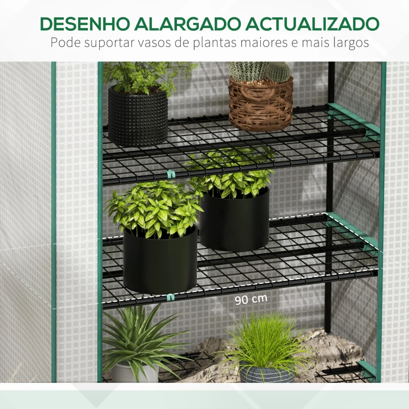 Outsunny Estufa de Jardim de 5 Prateleiras Estufa Resistente com 1 Porta com Fecho de Correr Anti-UV 90x49x193 cm Branco