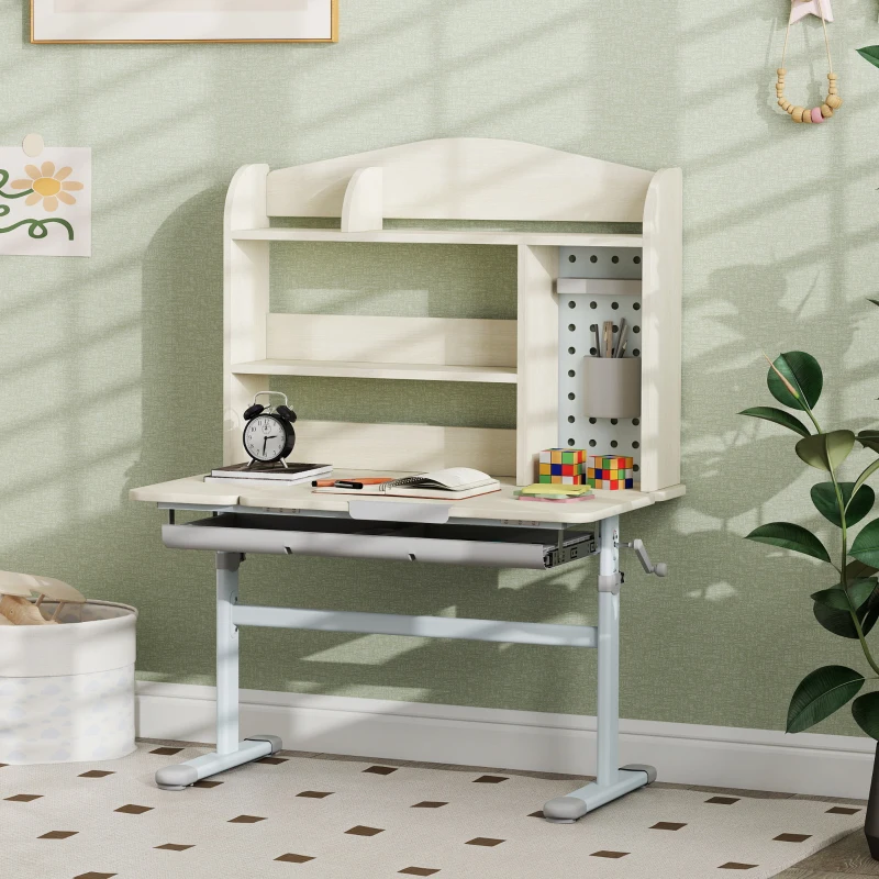 AIYAPLAY Bureau pour enfants, table d'étude réglable en hauteur avec plateau inclinable, 80 x 51 x 108,5-130,5 cm, naturel