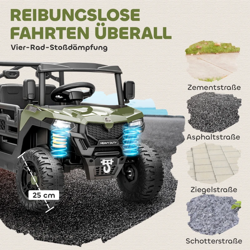 AIYAPLAY Elektrofahrzeug, 2 Motoren, Kofferraum, UTV-Design, Musikfunktion, Grün