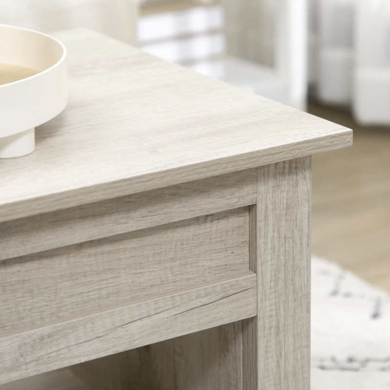 HOMCOM Table basse plateau relevable, table de salon avec étagères et compartiment caché,105 x 50 x 49-62,5 cm pour salon, chambre, aspect chêne clair