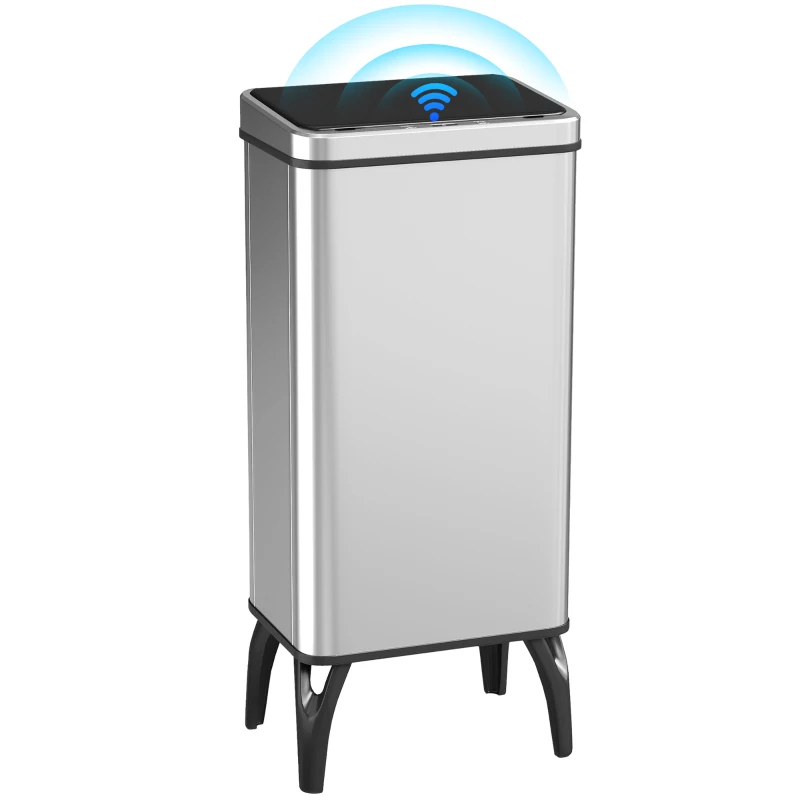 HOMCOM Poubelle de Cuisine Automatique 50 L, Poubelle de Cuisine en Acier Inoxydable avec Capteur Infrarouge, Fermeture Douce, Argent