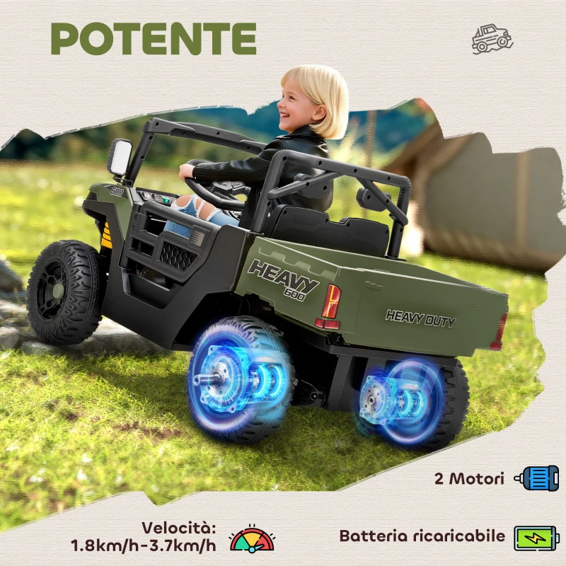 AIYAPLAY Macchina Elettrica Bambini 12V con Telecomando, Sospensioni, Bagagliaio e Musica, Età 3-8 Anni, Verde