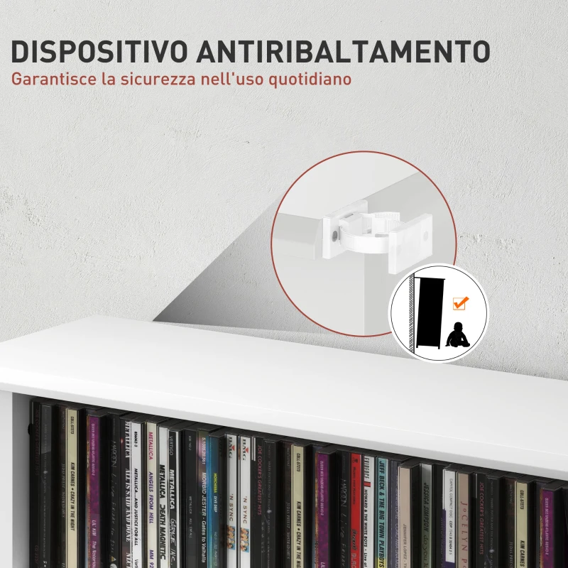 HOMCOM Scaffale Porta CD con 6 Ripiani Regolabili, Capacità di 360 CD/185 DVD, 58x24x124.5 cm, Bianco