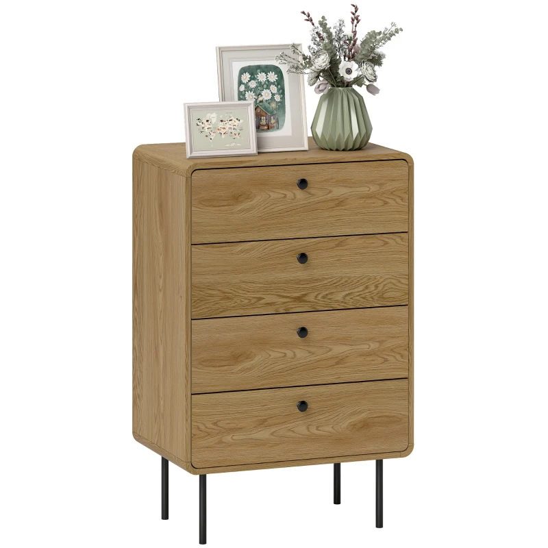 HOMCOM Modern Chest of Drawers with 4 Drawers - Oak