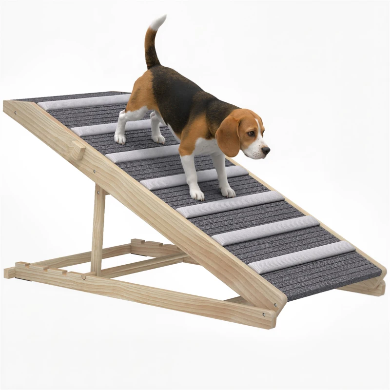 PawHut Dog Ramp for Couch, Adjustable Folding Pet Ramp, 4 Adjustable Height Dog Climbing Ladder, 35/43/47/50 cm Height
