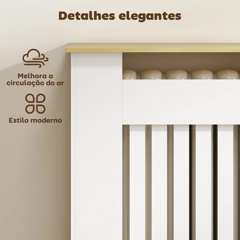 HOMCOM Cobertura Radiadores com Sapateira  e 2 Gavetas Rebatíveis Desenho Moderno de Ripas 152x19x81 cm  Branco