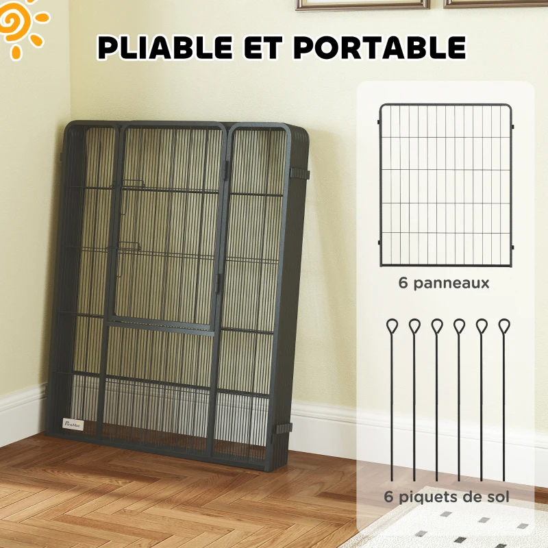 PawHut Parc pour chien, enclos chien 6 panneaux modulable et pliable, portable en acier avec porte 80 x 100 gris