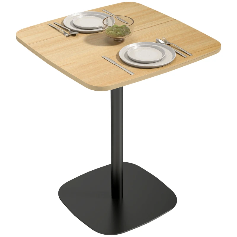 HOMCOM Petite table à manger, 60 cm, carrée, plateau MDF, socle en acier, pour salon, salle à manger, cuisine, Bois naturel+Noir