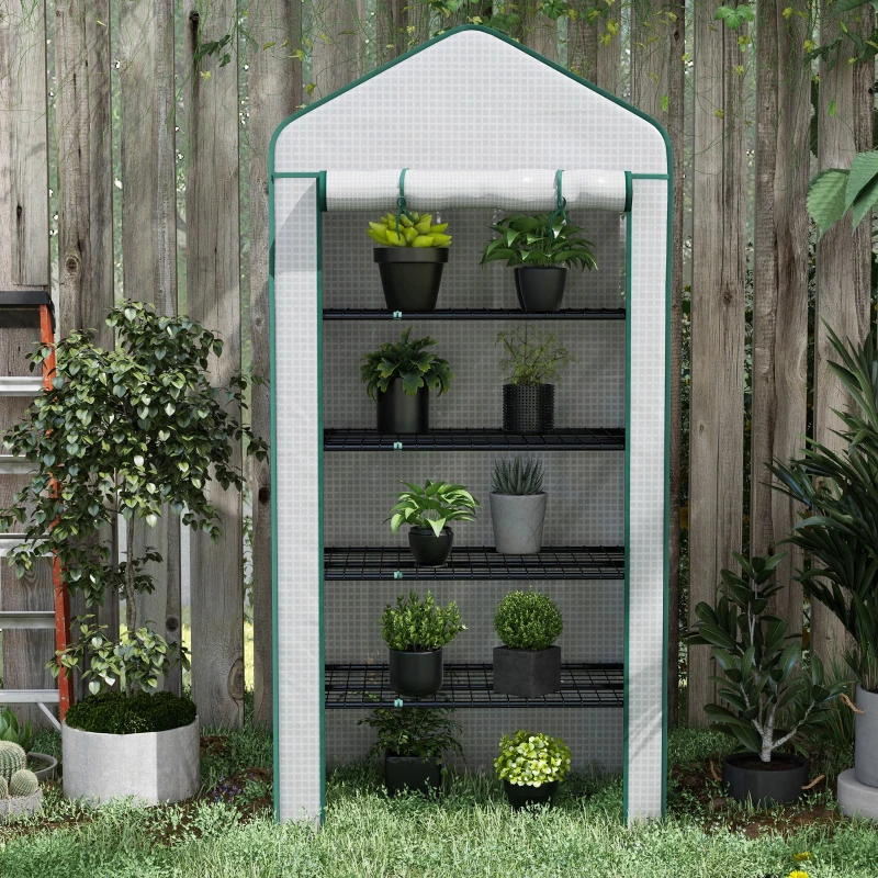 Outsunny Estufa de Jardim de 5 Prateleiras Estufa Resistente com 1 Porta com Fecho de Correr Anti-UV 90x49x193 cm Branco