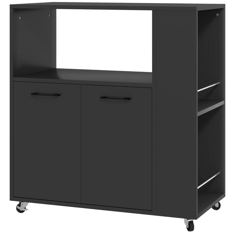 HOMCOM Carrello Cucina in Legno con Ripiano Aperto, Armadietto e Scaffale Laterale, 75x40x80.5 cm, Nero