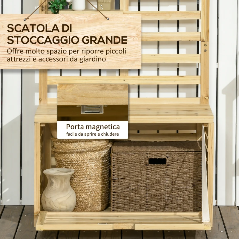 Outsunny Cassapanca da Giardino con Traliccio e 4 Ripiani in Legno con Chiusura Magnetica, 80x45x160 cm