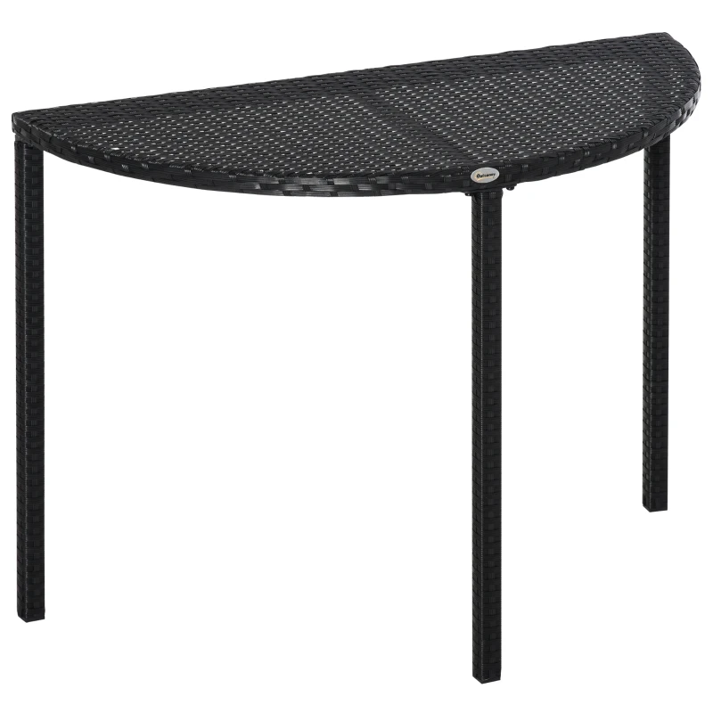 Outsunny Table de jardin demi cercle - table de balcon demi lune - dim. 100L x 50l x 74H cm résine tressée 4 fils imitation rotin noir