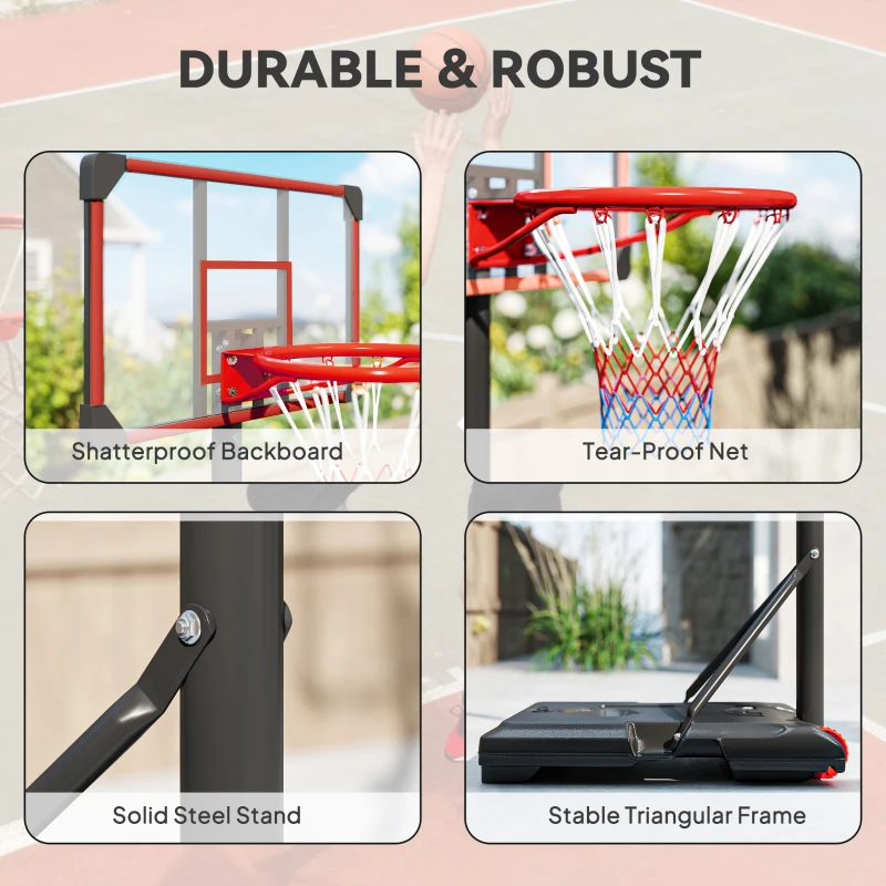 SPORTNOW Basketball Hoop and Stand Height Adjustable with Backboard Weighted Base, Wheels, 1.8–2 m, Black and Red