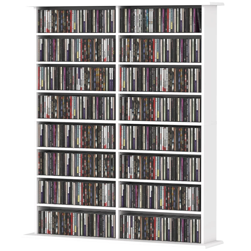 HOMCOM Mobile Libreria porta CD a 16 Ripiani dal Design Moderno in Legno, 106.5x24x126.3 cm, Bianco