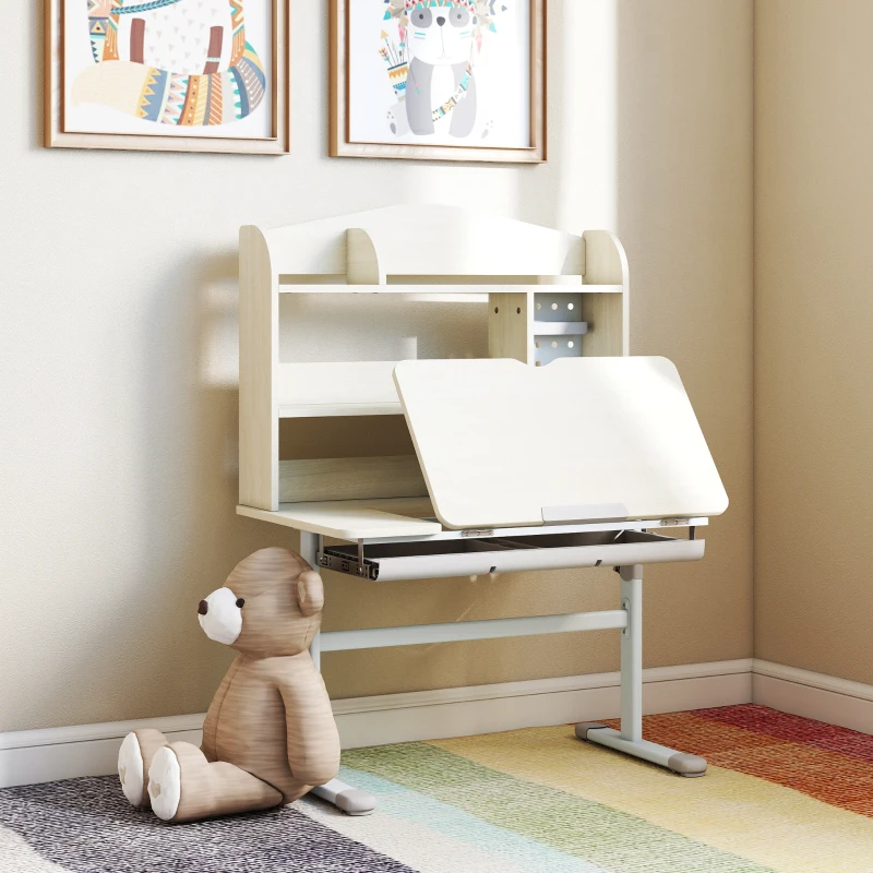 AIYAPLAY Bureau pour enfants, table d'étude réglable en hauteur avec plateau inclinable, 80 x 51 x 108,5-130,5 cm, naturel