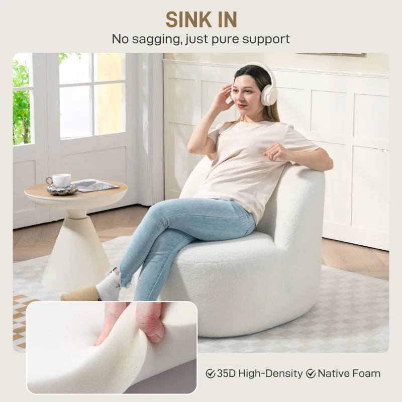 HOMCOM Fotoliu pentru Living în Stil Modern cu Spătar Ergonomic Crem