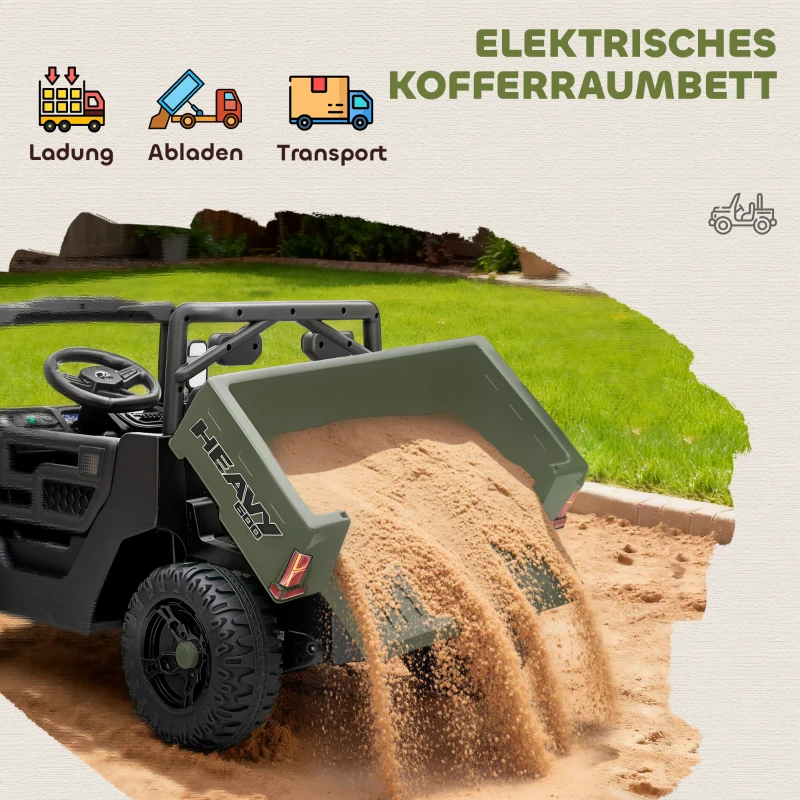 AIYAPLAY Elektrofahrzeug, 2 Motoren, Kofferraum, UTV-Design, Musikfunktion, Grün