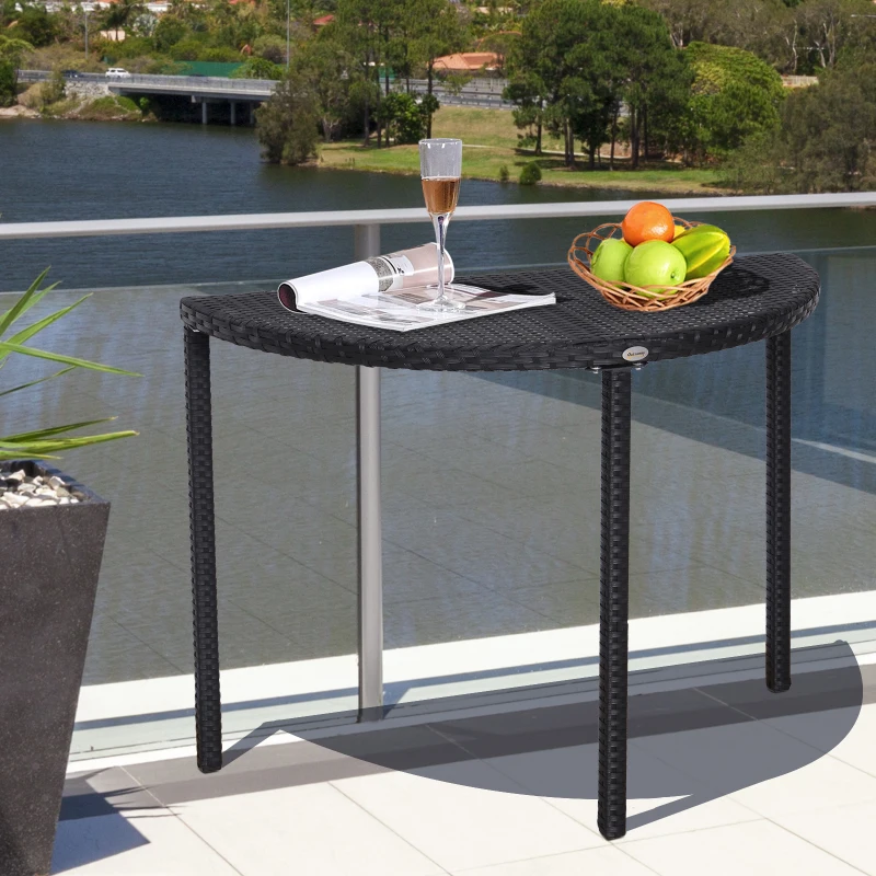 Outsunny Table de jardin demi cercle - table de balcon demi lune - dim. 100L x 50l x 74H cm résine tressée 4 fils imitation rotin noir