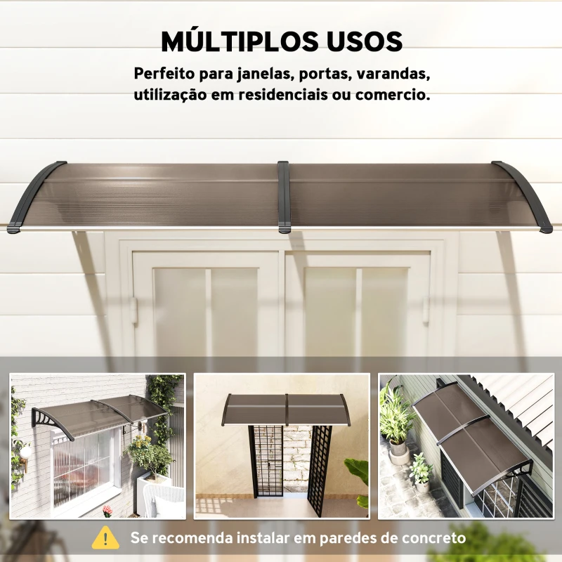 Outsunny Marquise para Portas e Janelas 195x75 cm  Marquise com Proteção para Sol e Chuva com Painéis de Policarbonato Marrom