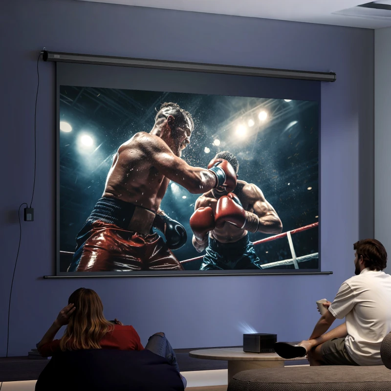 HOMCOM Écran de projection motorisé 120 pouces, 16:9 4K HD, fixation mural ou plafond avec télécommande, 297x8x183cm