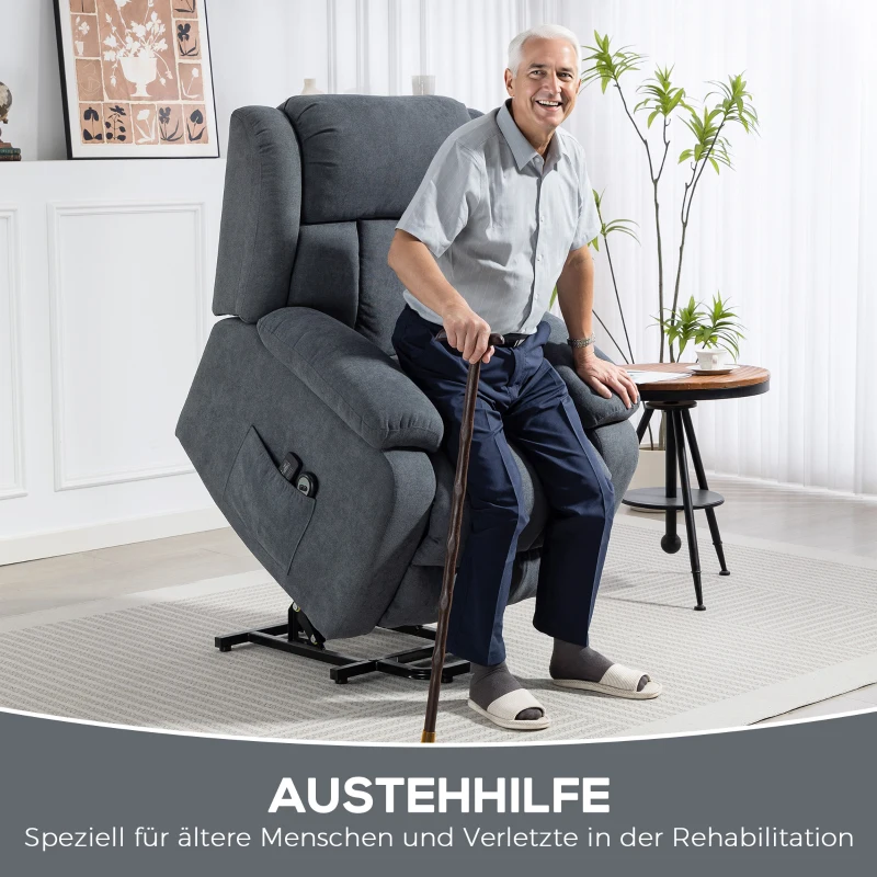 HOMCOM Fernsehsessel mit Aufstehhilfe Elektrisch Relaxsessel mit Liegefunktion, Massagefunktion, 93x91x103 cm, Dunkelgrau