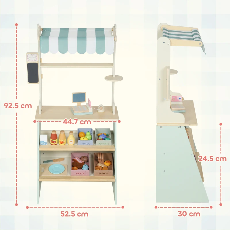 AIYAPLAY Kids Supermarket Stand – 34-Piece Playset with Cash Register, MDF, Green