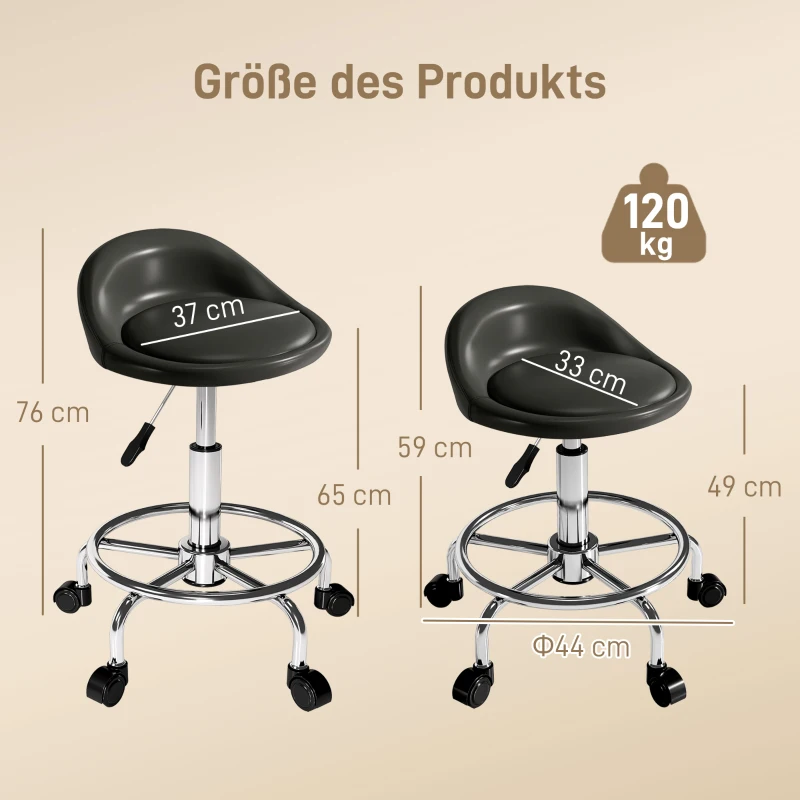 HOMCOM Rollhocker höhenverstellbar mit Rückenlehne Drehhocker 59-75 cm Arbeitshocker 360° drehbar Schwarz