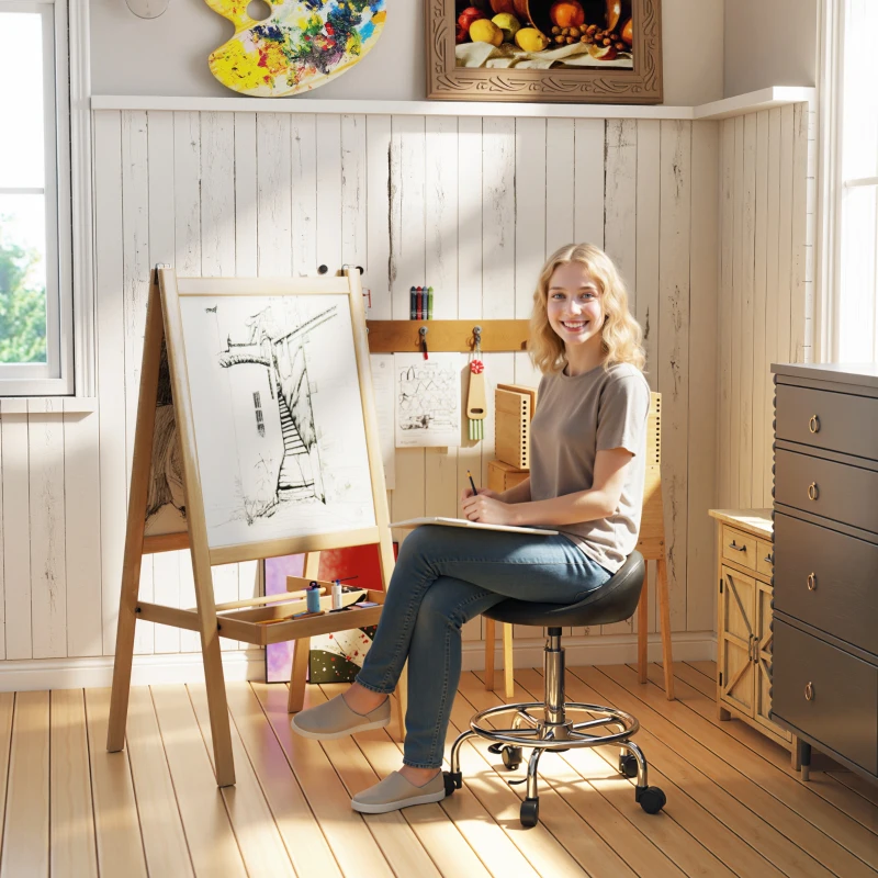 HOMCOM Rollhocker höhenverstellbar mit Rückenlehne Drehhocker 59-75 cm Arbeitshocker 360° drehbar Schwarz