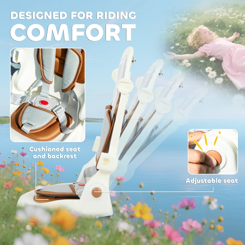 AIYAPLAY Triciclu pentru Copii 5 în 1 cu Spătar Reglabil, Triciclu pentru Copii cu Mâner de Împingere, Spătar Reglabil, Crem Alb