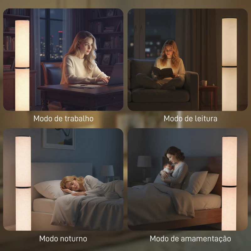 HOMCOM Candeeiro de Pé Moderno Candeeiro de Sala com Brilho Temperaturas de Cor Ajustáveis 3000K-6000K Controle Remoto Magnético Temporizador para Quarto Escritório Decoração Ø20x135 cm Bege