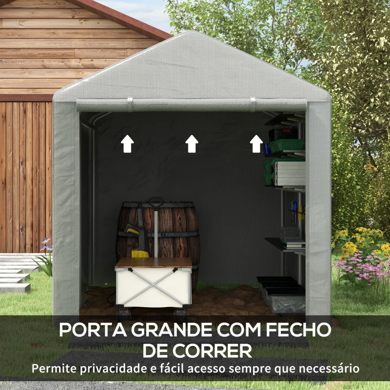 Outsunny Abrigo para Ferramentas Bicicletas e Motos 1,6x2,2x1,7 cm Garagem Portátil com 2 Habitações Cinza Claro