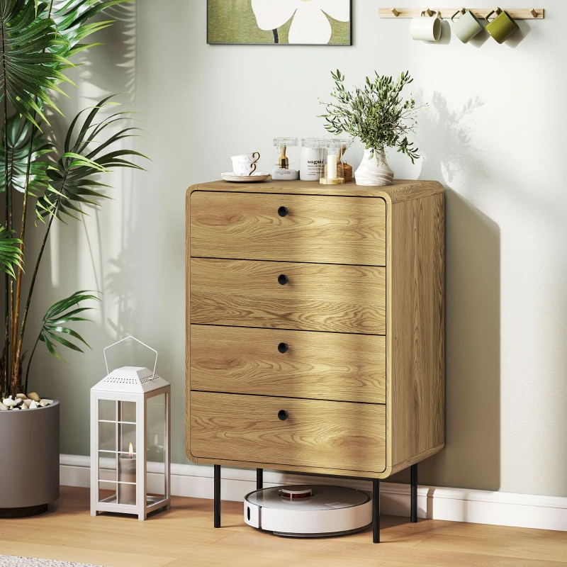 HOMCOM Modern Chest of Drawers with 4 Drawers - Oak