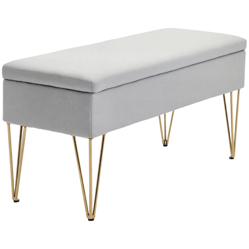 HOMCOM Bancă cu Depozitare din Material Textil și Picioare din Oțel, 100x40x49 cm, Gri Deschis