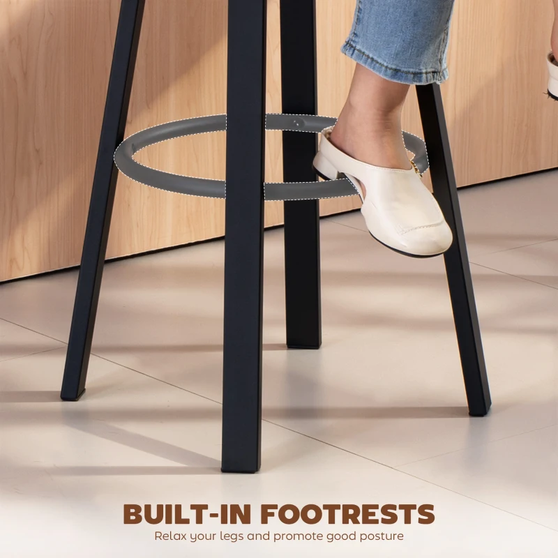 HOMCOM Lot de 2 Tabourets de Cuisine Hauts Pivotants Revêtus de PU avec Dossier Structure Métallique Repose-pieds Gris Foncé